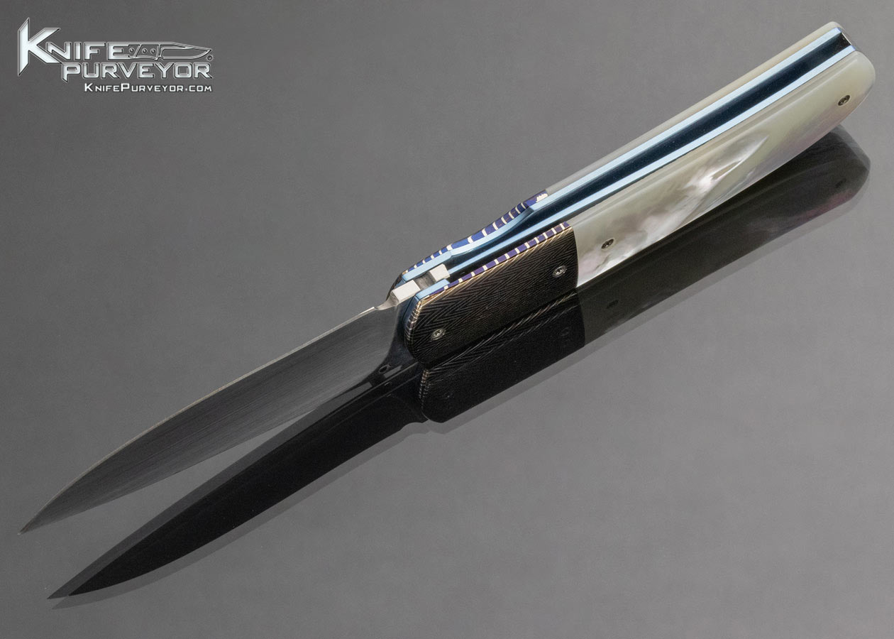 Andre Thorburn Custom Knife "Zig Zag" Blued Mosaic And Pearl Folding Knife 14894
