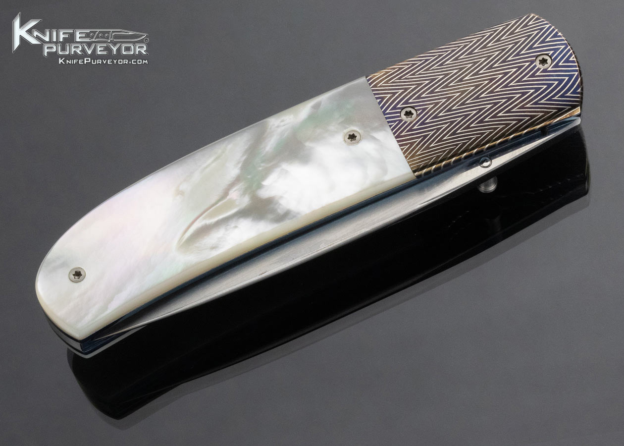 Andre Thorburn Custom Knife "Zig Zag" Blued Mosaic And Pearl Folding Knife - Image 5