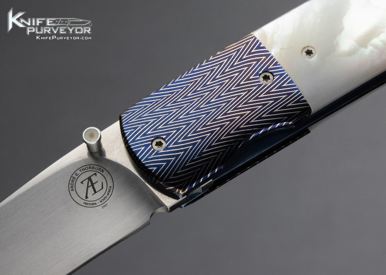 Andre Thorburn Custom Knife "Zig Zag" Blued Mosaic And Pearl Folding Knife - Image 2