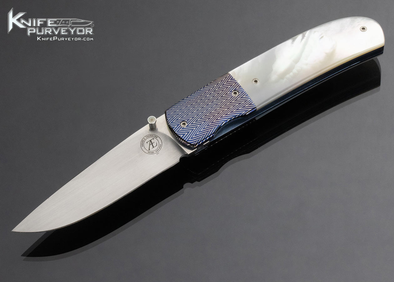 Andre Thorburn Custom Knife "Zig Zag" Blued Mosaic And Pearl Folding Knife 14894