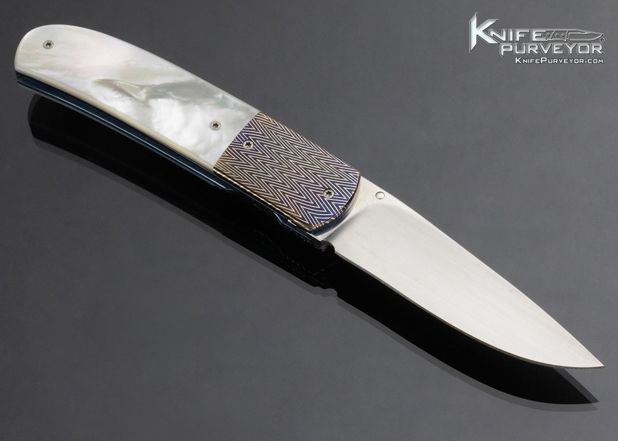 Andre Thorburn Custom Knife "Zig Zag" Blued Mosaic And Pearl Folding Knife - Image 3