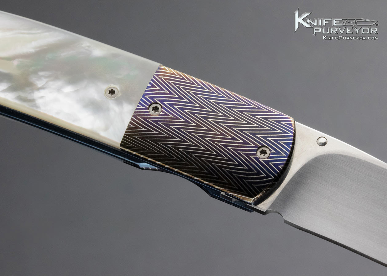 Andre Thorburn Custom Knife "Zig Zag" Blued Mosaic And Pearl Folding Knife - Image 4