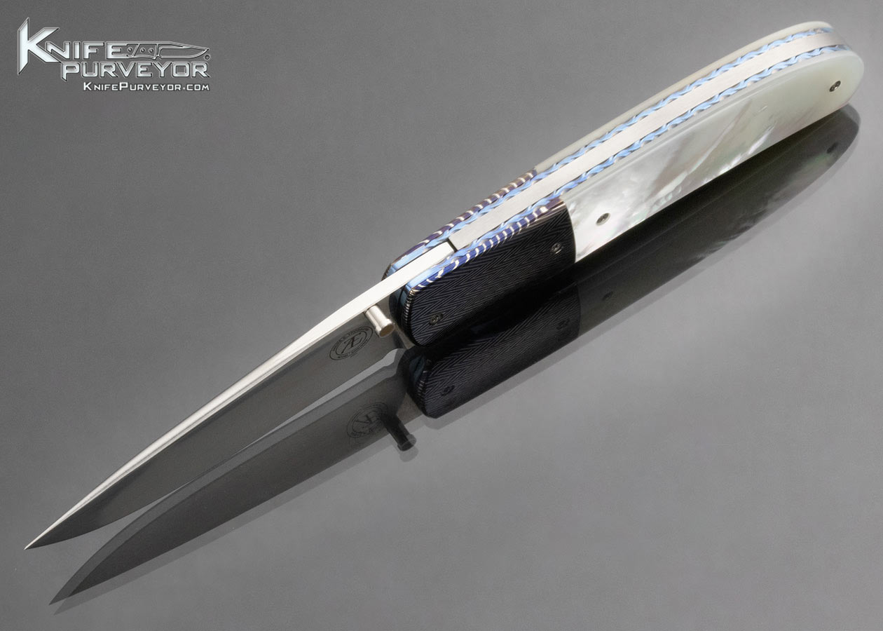 Andre Thorburn Custom Knife "Zig Zag" Blued Mosaic And Pearl Folding Knife - Image 7