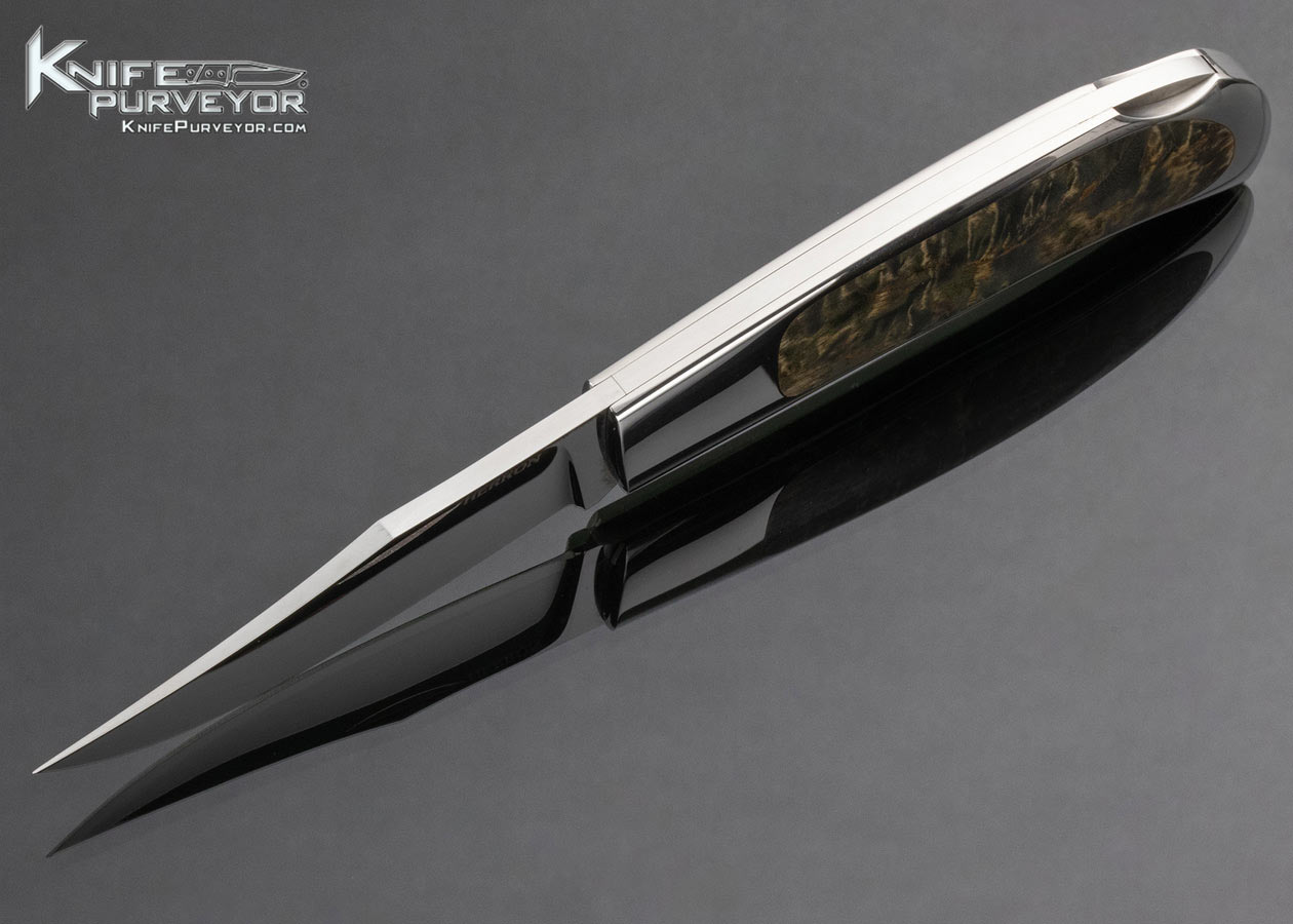 George Herron Custom Knife Clip Point Curly Maple Interframe Lockback #351 - Image 7