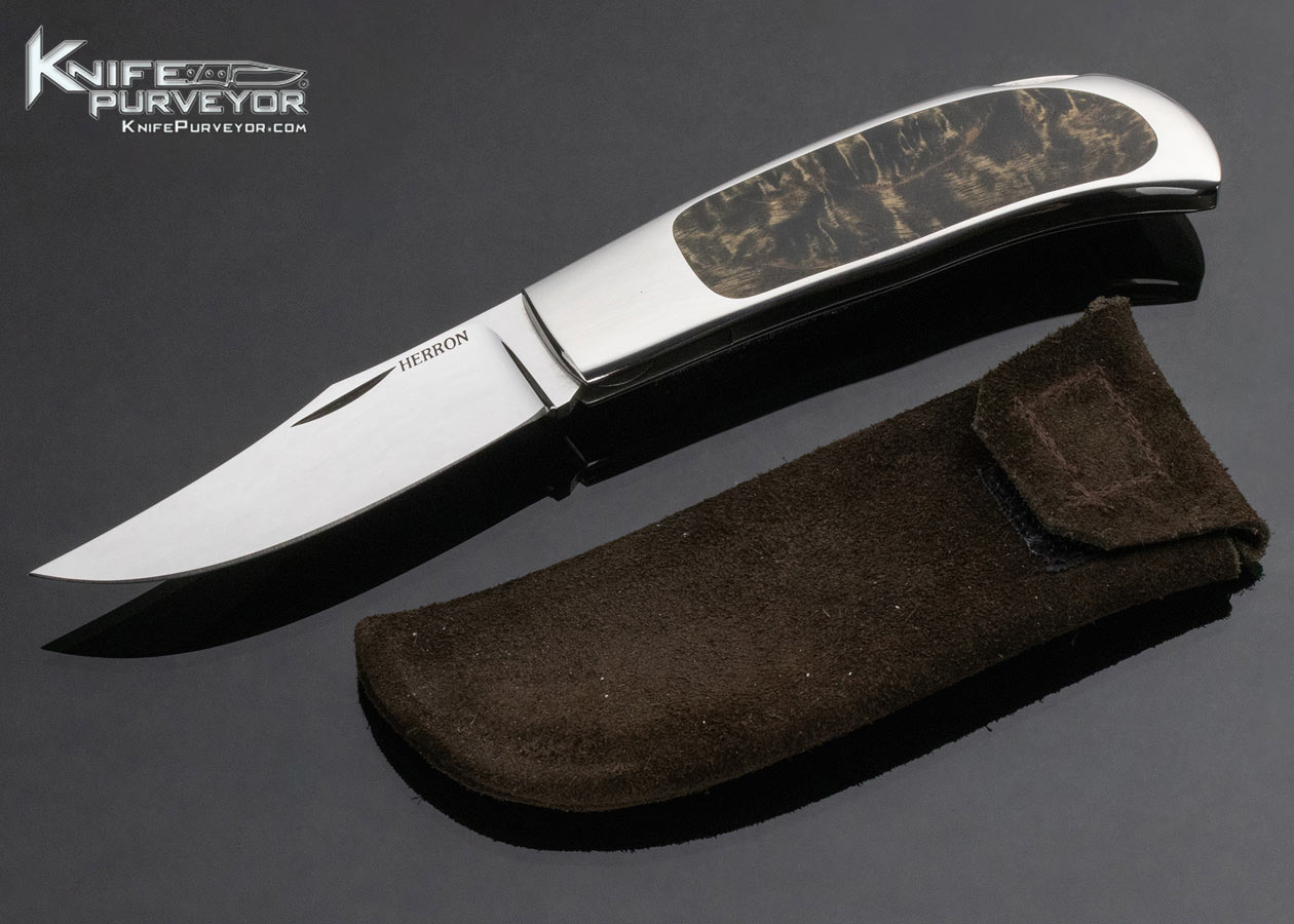 George Herron Custom Knife Clip Point Curly Maple Interframe Lockback #351 - Image 3