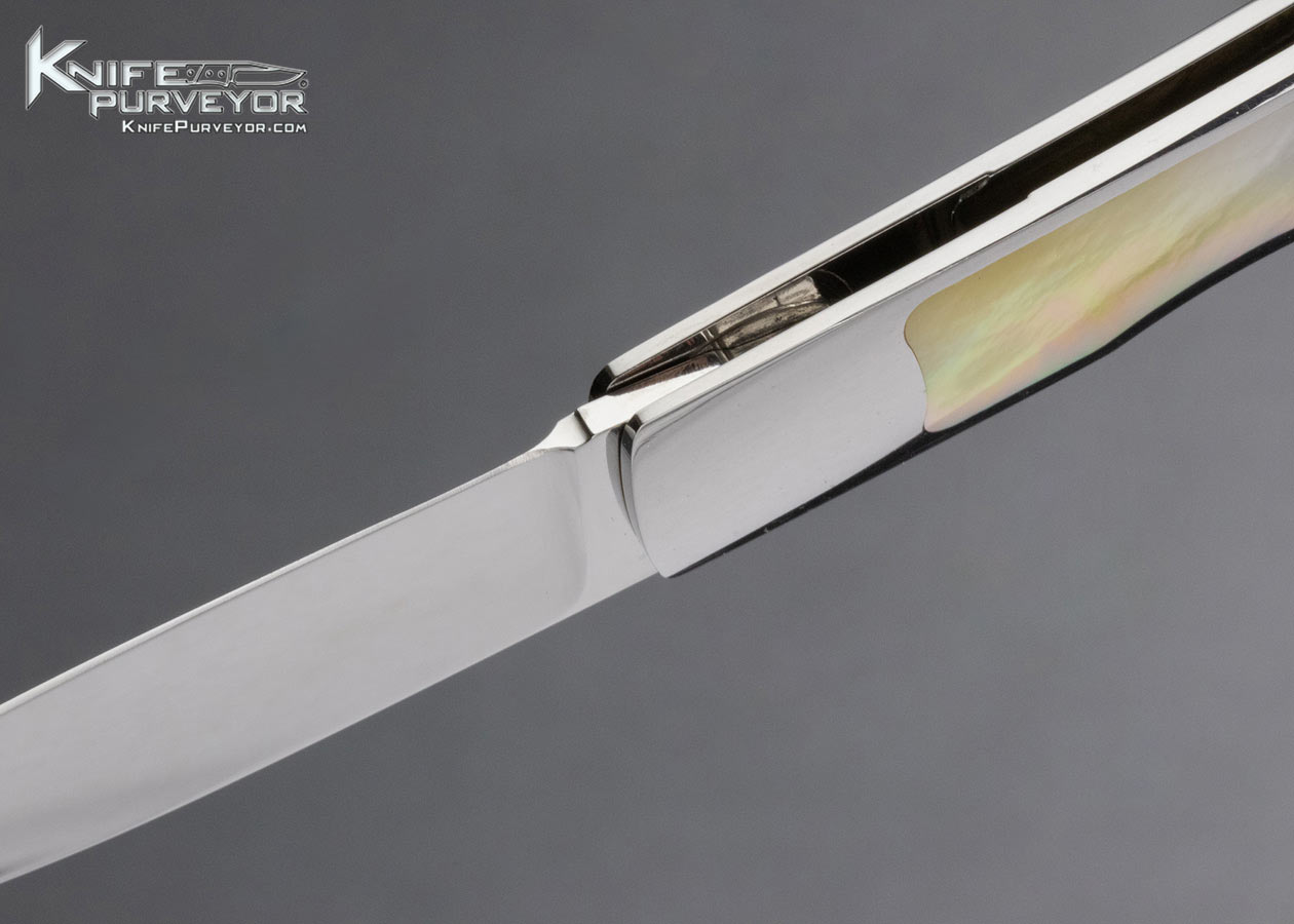 Leon Pittman Custom Knife Goldlip Pearl Frontlock Featured in Knives Points of Interest II - Image 6