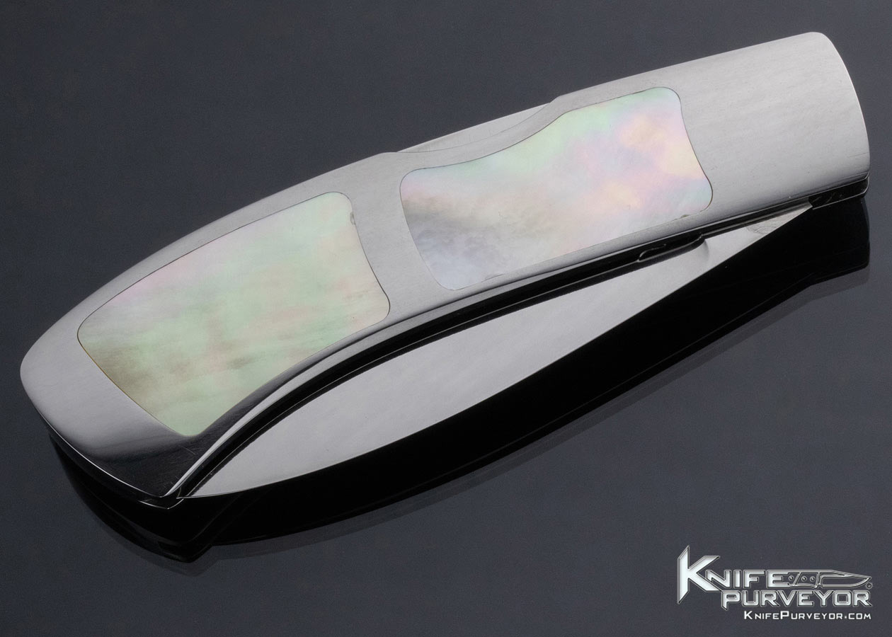 Leon Pittman Custom Knife Goldlip Pearl Frontlock Featured in Knives Points of Interest II - Image 5