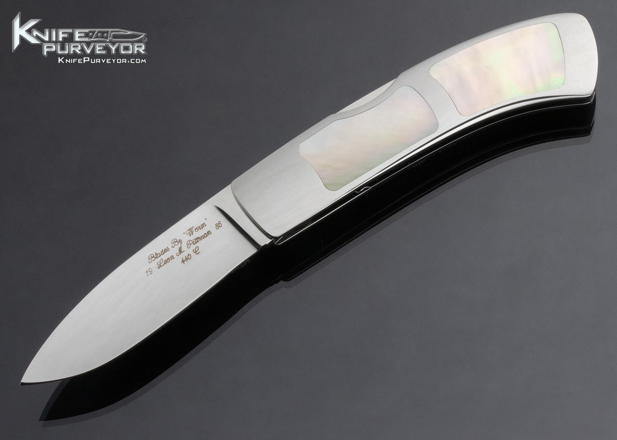 Leon Pittman Custom Knife Goldlip Pearl Frontlock Featured in Knives Points of Interest II 14920
