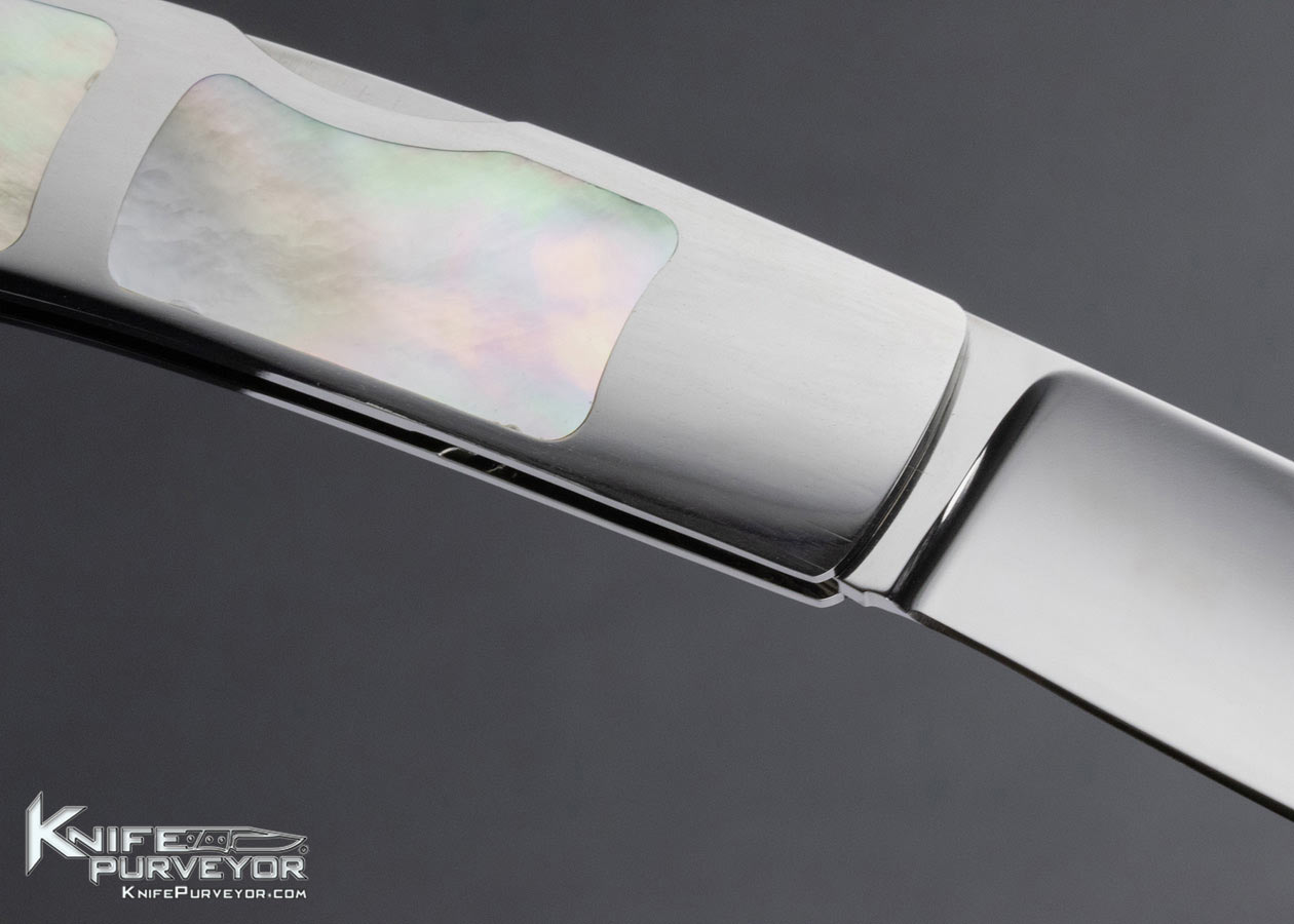 Leon Pittman Custom Knife Goldlip Pearl Frontlock Featured in Knives Points of Interest II - Image 4