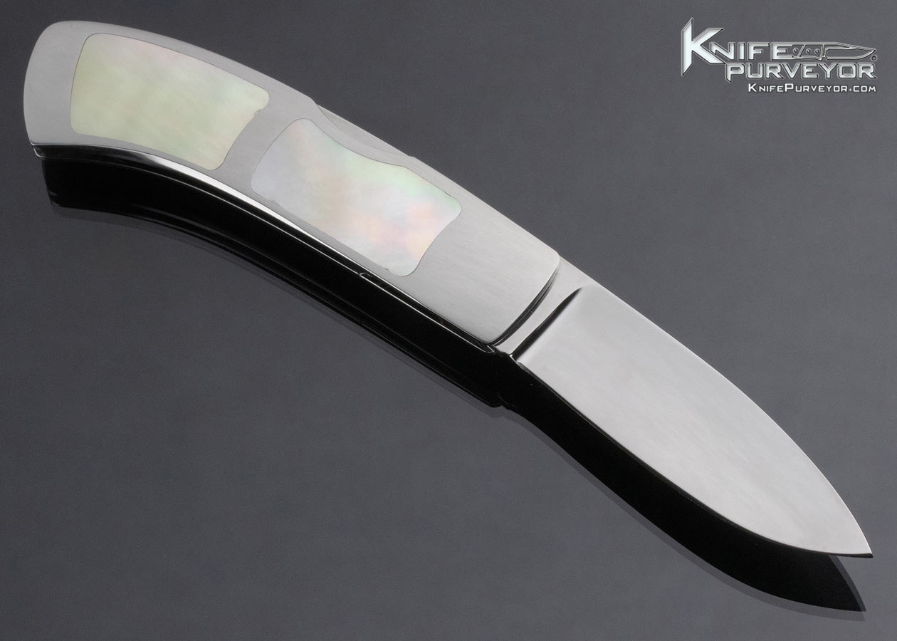 Leon Pittman Custom Knife Goldlip Pearl Frontlock Featured in Knives Points of Interest II - Image 3