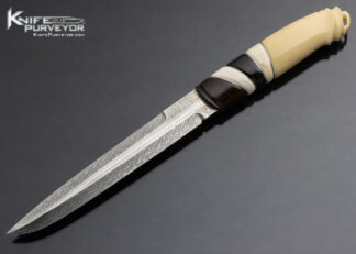 Mattias Styrefors Custom Knife Sole Authorship Damascus Desert Ironwood, Buffalo Horn, Mammoth and Fossil Walrus Fighter 18344