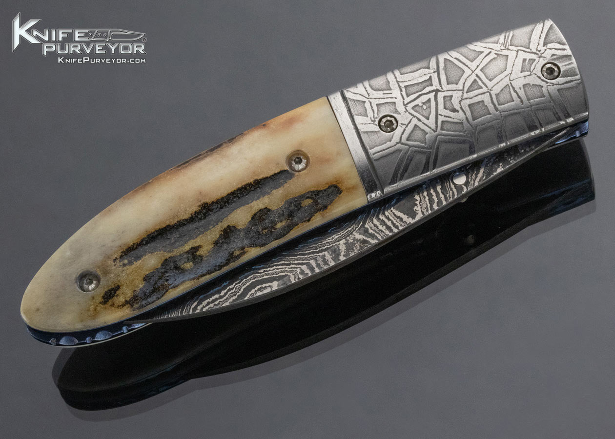 Mike Sanders Custom Knife Handmade Gent's Wharncliff Pocket Knife Damascus and Titanium with Sambar Stag - Image 5