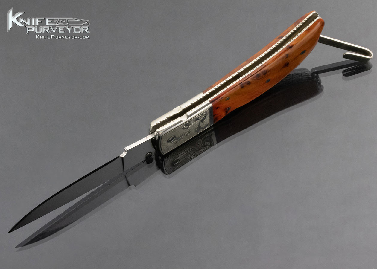 Mike Whiskers Allen Custom Knife Pacific Yew Sole Authorship Engraved Front Lock 14904