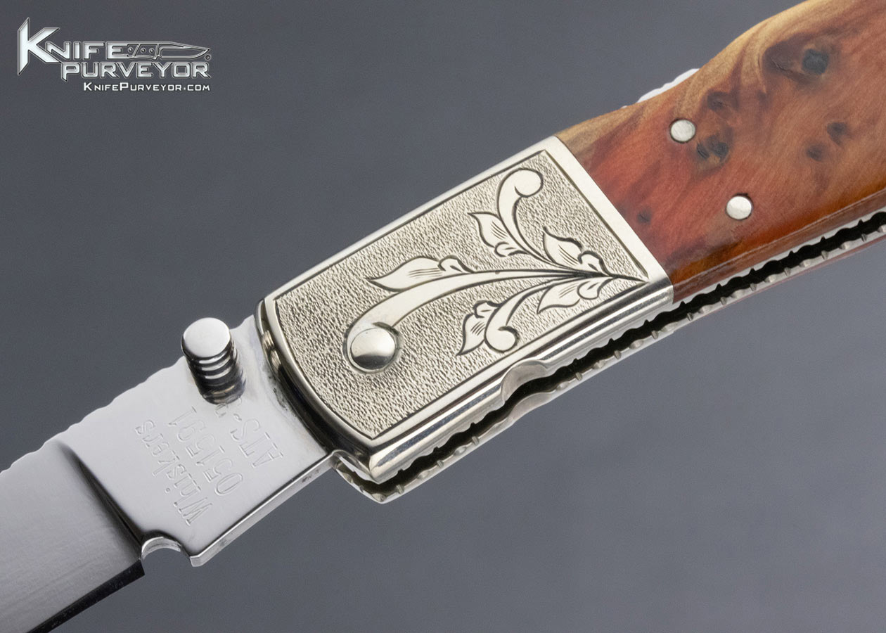 Mike Whiskers Allen Custom Knife Pacific Yew Sole Authorship Engraved Front Lock - Image 2