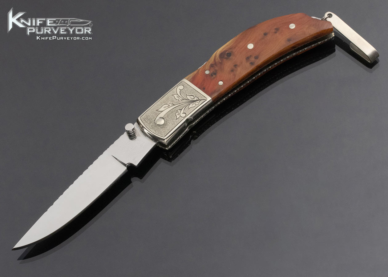 Mike Whiskers Allen Custom Knife Pacific Yew Sole Authorship Engraved Front Lock 14904