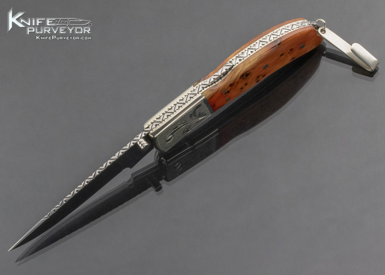 Mike Whiskers Allen Custom Knife Pacific Yew Sole Authorship Engraved Front Lock - Image 5
