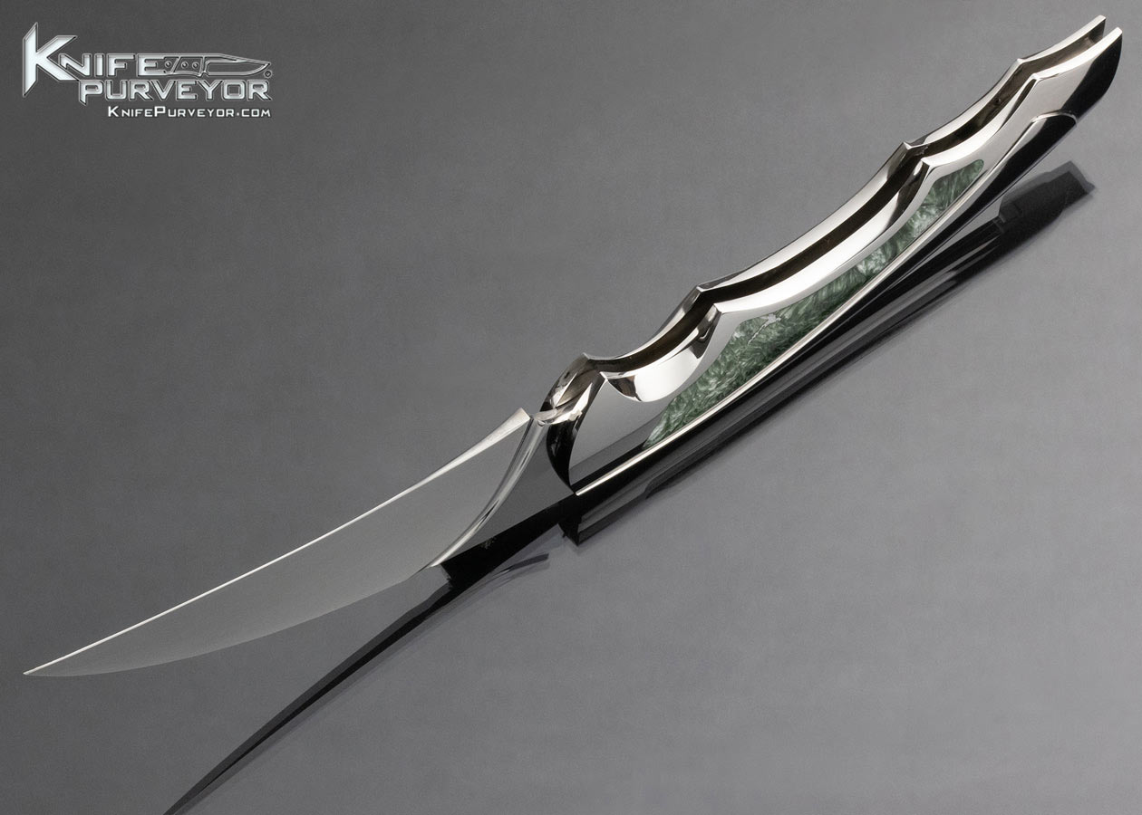 Ron Best Custom Knife Jade Interframe and Fluted Mirror Polished Stainless Steel Lockback 14883