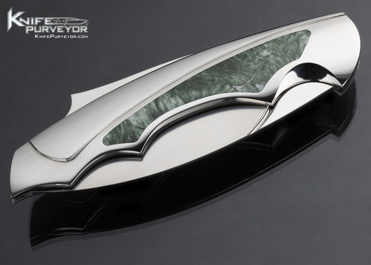 Ron Best Custom Knife Jade Interframe and Fluted Mirror Polished Stainless Steel Lockback - Image 5