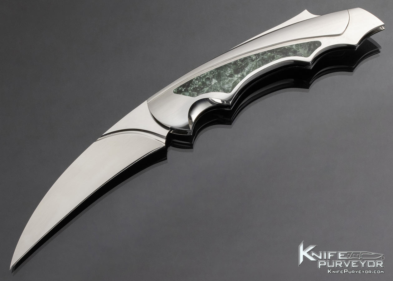 Ron Best Custom Knife Jade Interframe and Fluted Mirror Polished Stainless Steel Lockback 14883