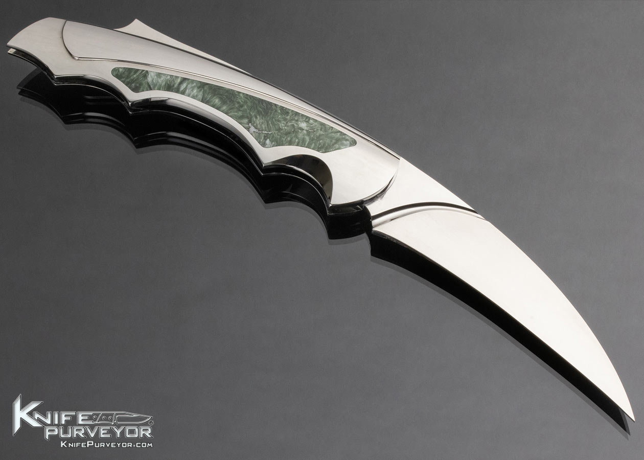 Ron Best Custom Knife Jade Interframe and Fluted Mirror Polished Stainless Steel Lockback - Image 3