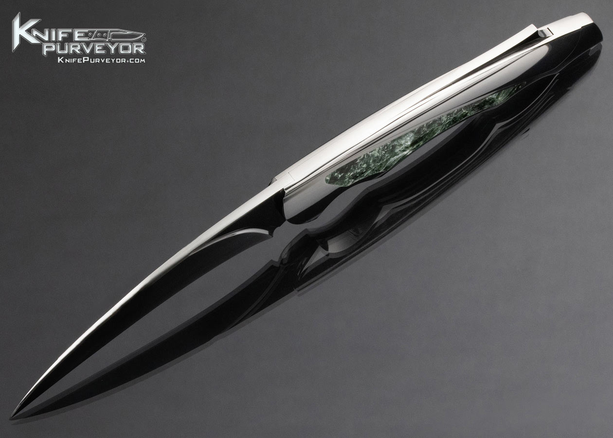 Ron Best Custom Knife Jade Interframe and Fluted Mirror Polished Stainless Steel Lockback - Image 7