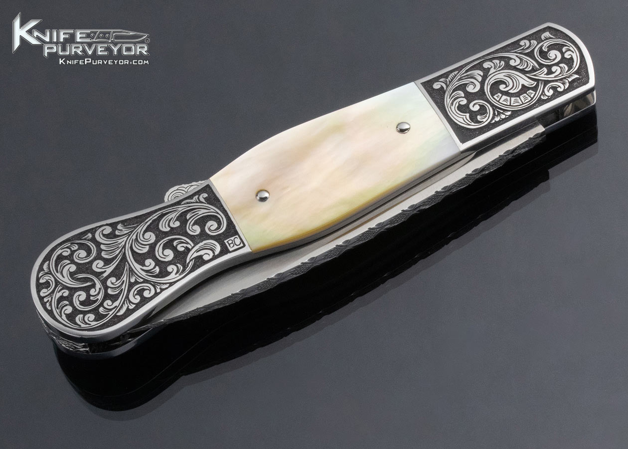 Bob Conley Custom Knife Goldlip Pearl Sole Authorship Engraved Integral 416 SS Lockback - Image 4
