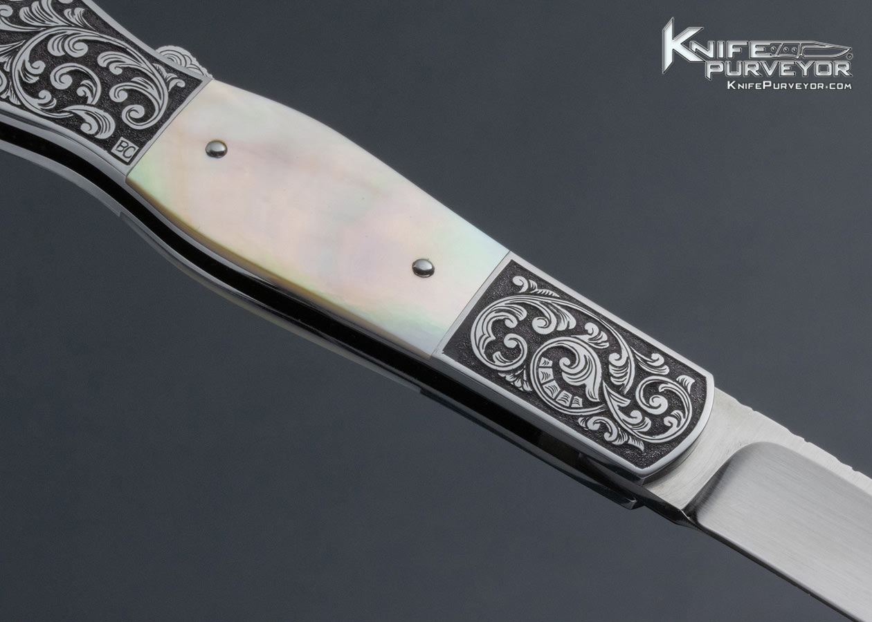 Bob Conley Custom Knife Goldlip Pearl Sole Authorship Engraved Integral 416 SS Lockback - Image 6