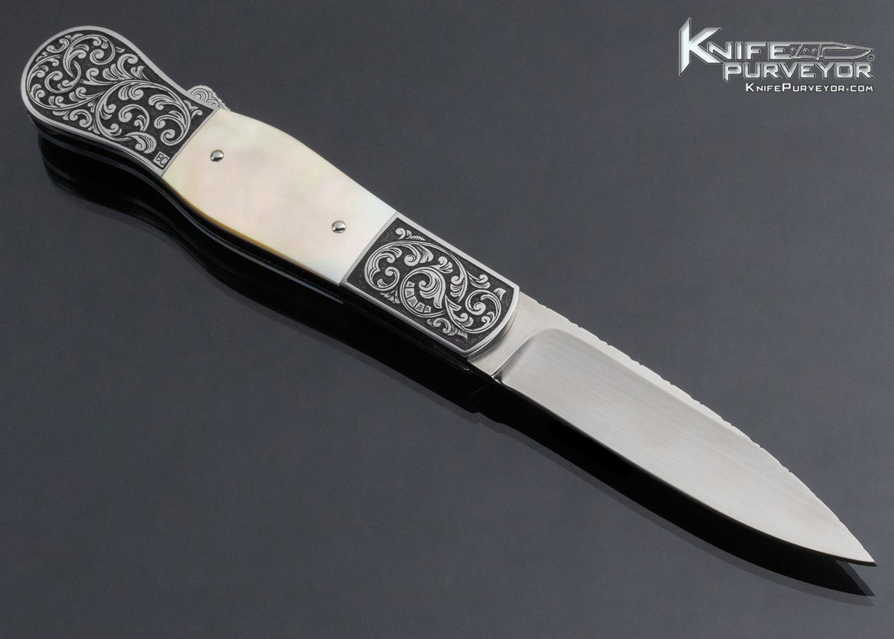 Bob Conley Custom Knife Goldlip Pearl Sole Authorship Engraved Integral 416 SS Lockback - Image 5