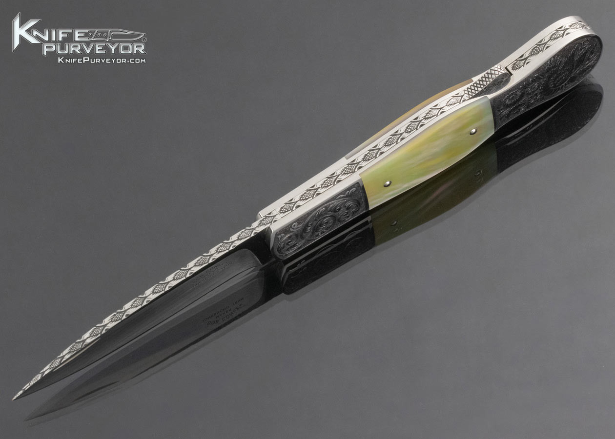 Bob Conley Custom Knife Goldlip Pearl Sole Authorship Engraved Integral 416 SS Lockback - Image 7
