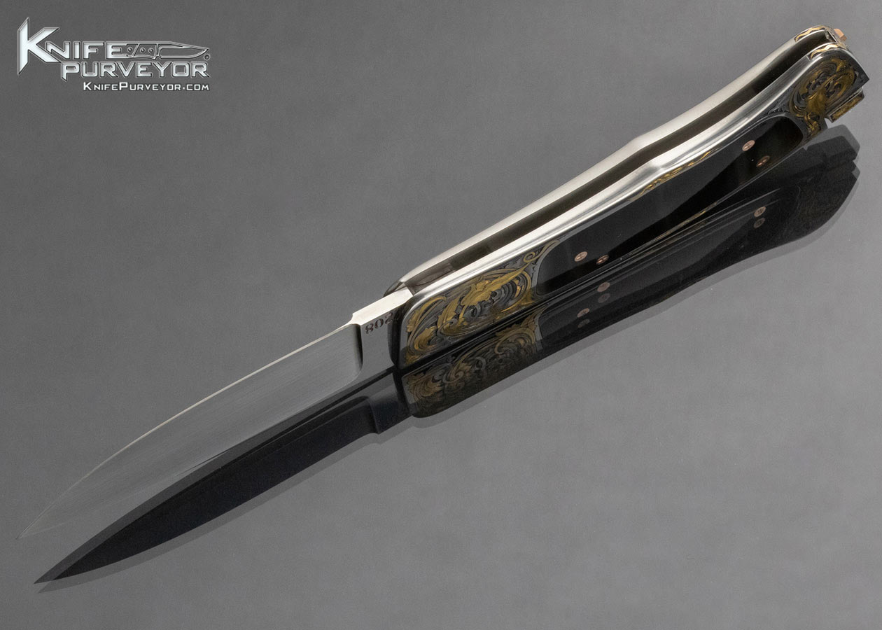 Ron Lake Custom Knife Cape Buffalo Horn Inlaid Tail Lock Engraved by Steve Lindsay 14854