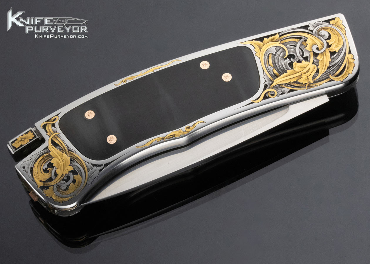 Ron Lake Custom Knife Cape Buffalo Horn Inlaid Tail Lock Engraved by Steve Lindsay - Image 5