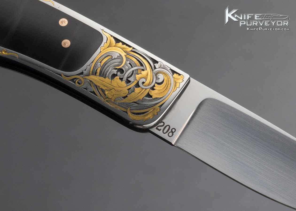 Ron Lake Custom Knife Cape Buffalo Horn Inlaid Tail Lock Engraved by Steve Lindsay - Image 4
