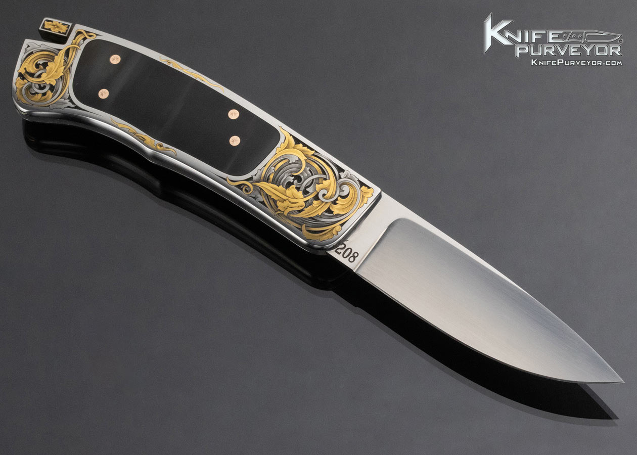 Ron Lake Custom Knife Cape Buffalo Horn Inlaid Tail Lock Engraved by Steve Lindsay - Image 3