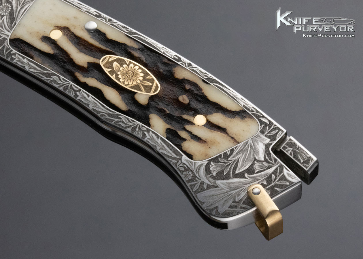 Ron Lake Custom Knife Francesco Amatori Engraved Stag Lockback - Image 5