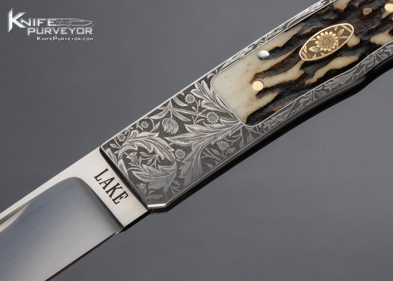 Ron Lake Custom Knife Francesco Amatori Engraved Stag Lockback - Image 2