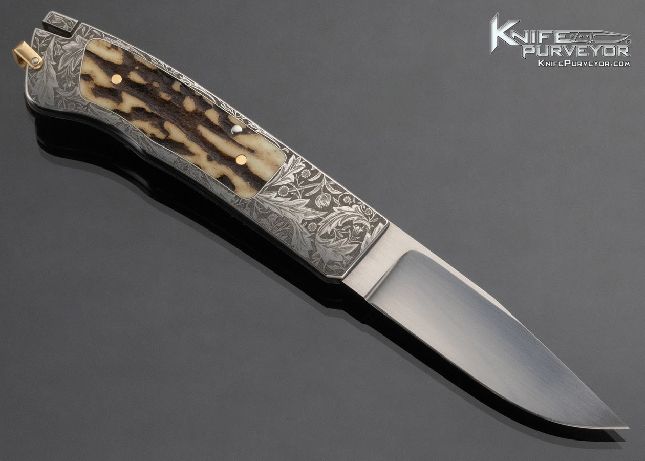 Ron Lake Custom Knife Francesco Amatori Engraved Stag Lockback - Image 3