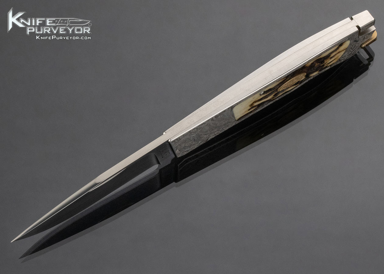Ron Lake Custom Knife Francesco Amatori Engraved Stag Lockback - Image 8