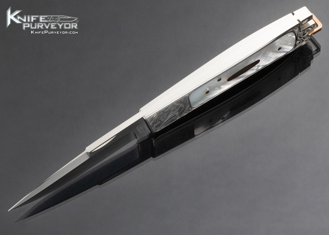 Ron Lake Custom Knife Lisa Tomlin Engraved Mother of Pearl Interframe Tail Lock - Image 6