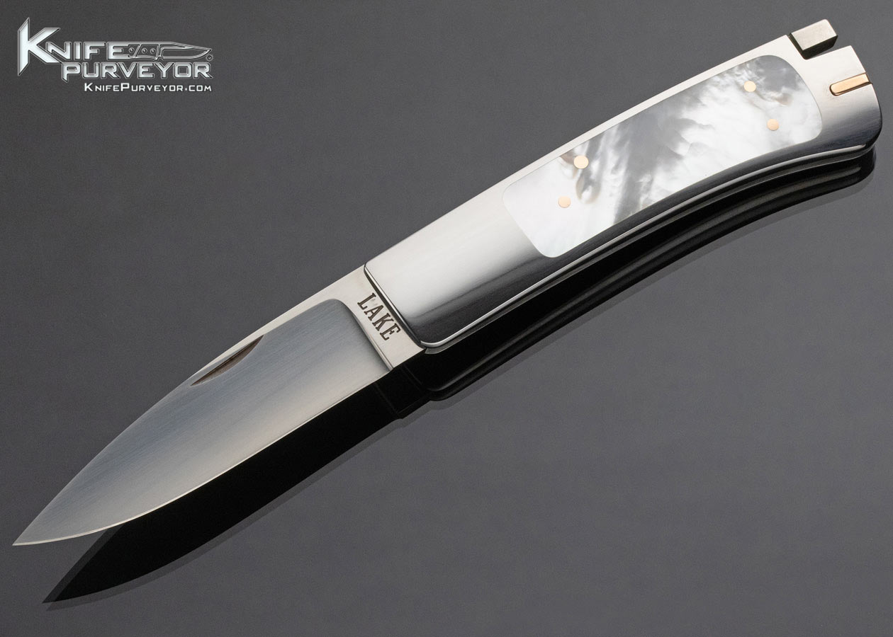 Ron Lake Custom Knife Mother of Pearl Tail Lock with Gold Toothpick 14873
