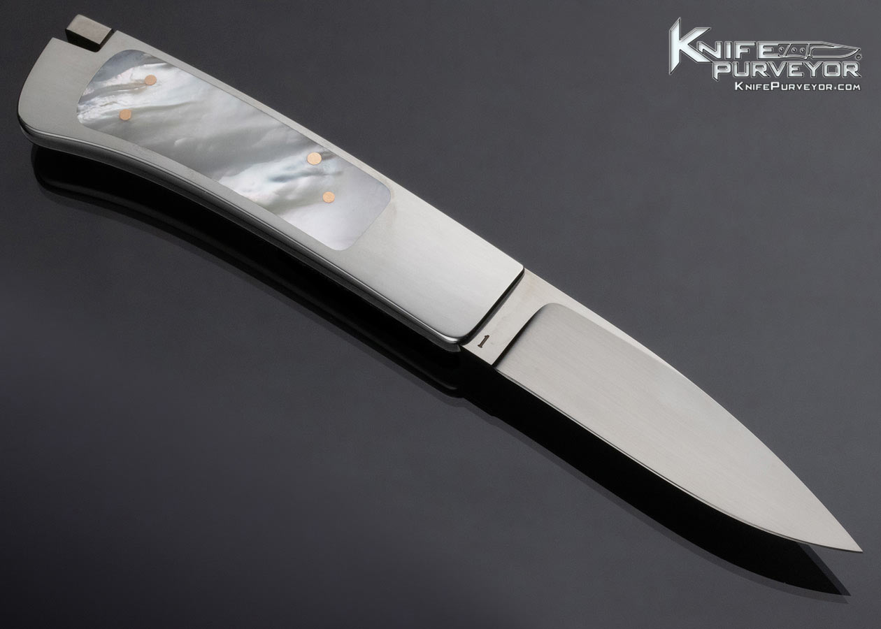 Ron Lake Custom Knife Mother of Pearl Tail Lock with Gold Toothpick - Image 3