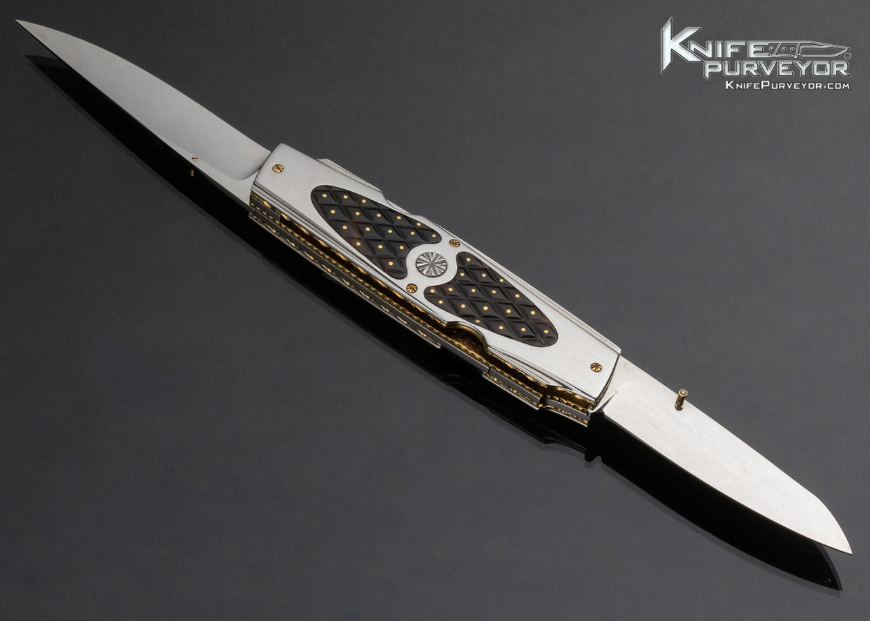 Salvatore Puddu Custom Knife Piqued Amber with Gold Dots 2 Blade Lockback - Image 3