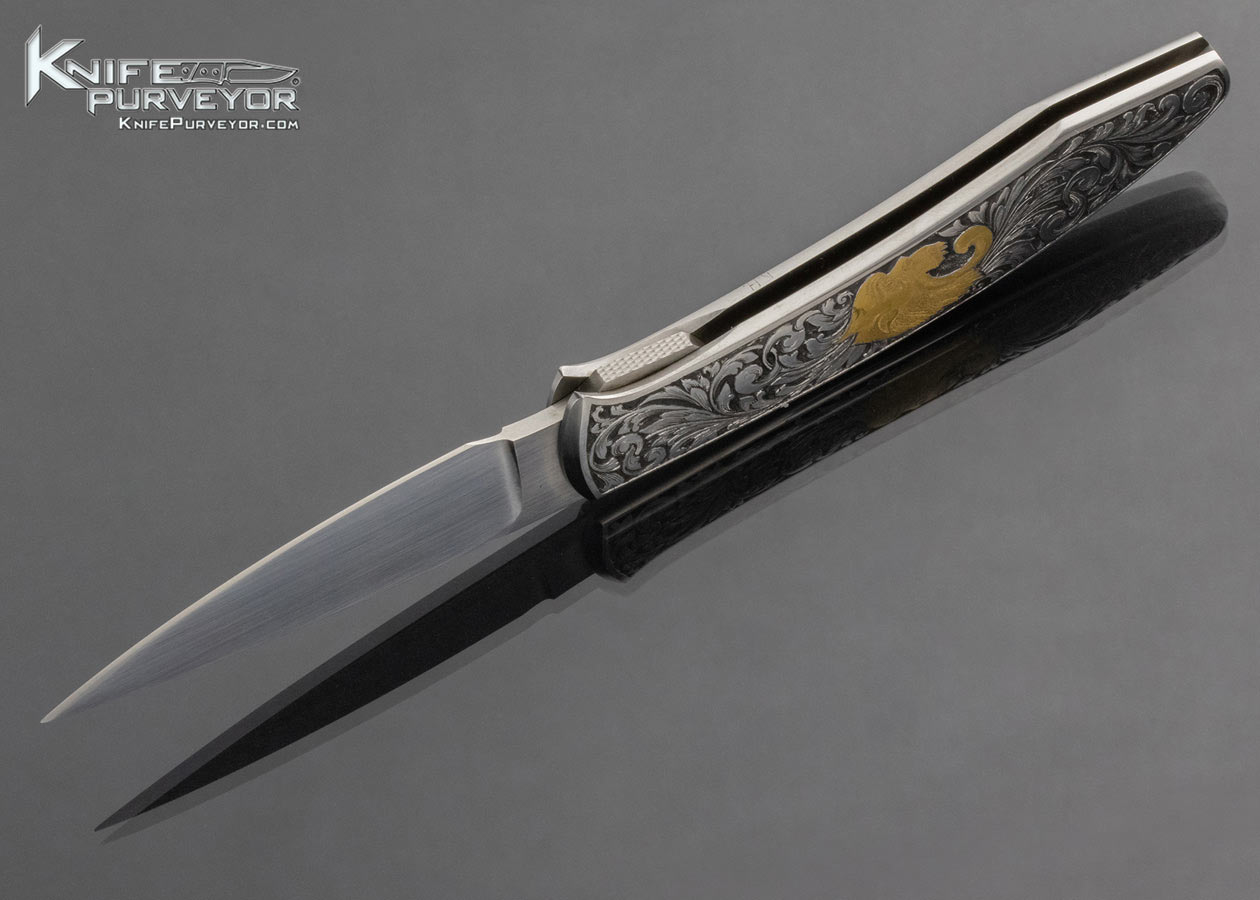 Scott Sawby Custom Knife Ken Hunt Engraved Self Lock with 24 Kt Gold Inlays - Image 6