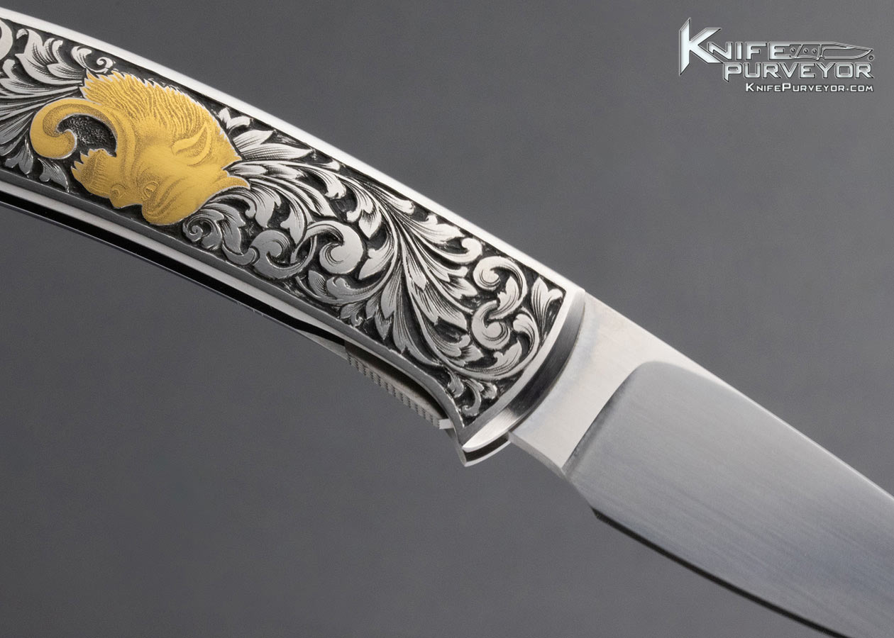 Scott Sawby Custom Knife Ken Hunt Engraved Self Lock with 24 Kt Gold Inlays - Image 4