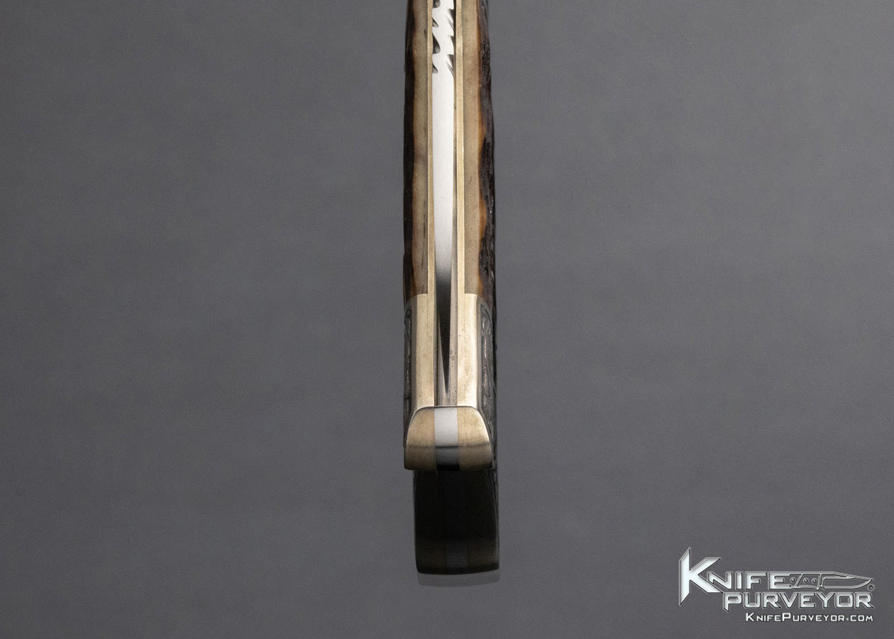 Shigeru Tozaki Custom Knife Sole Authorship Engraved Sterling Silver & Remington Jigged Bone Slip Joint w Half Stop - Image 7