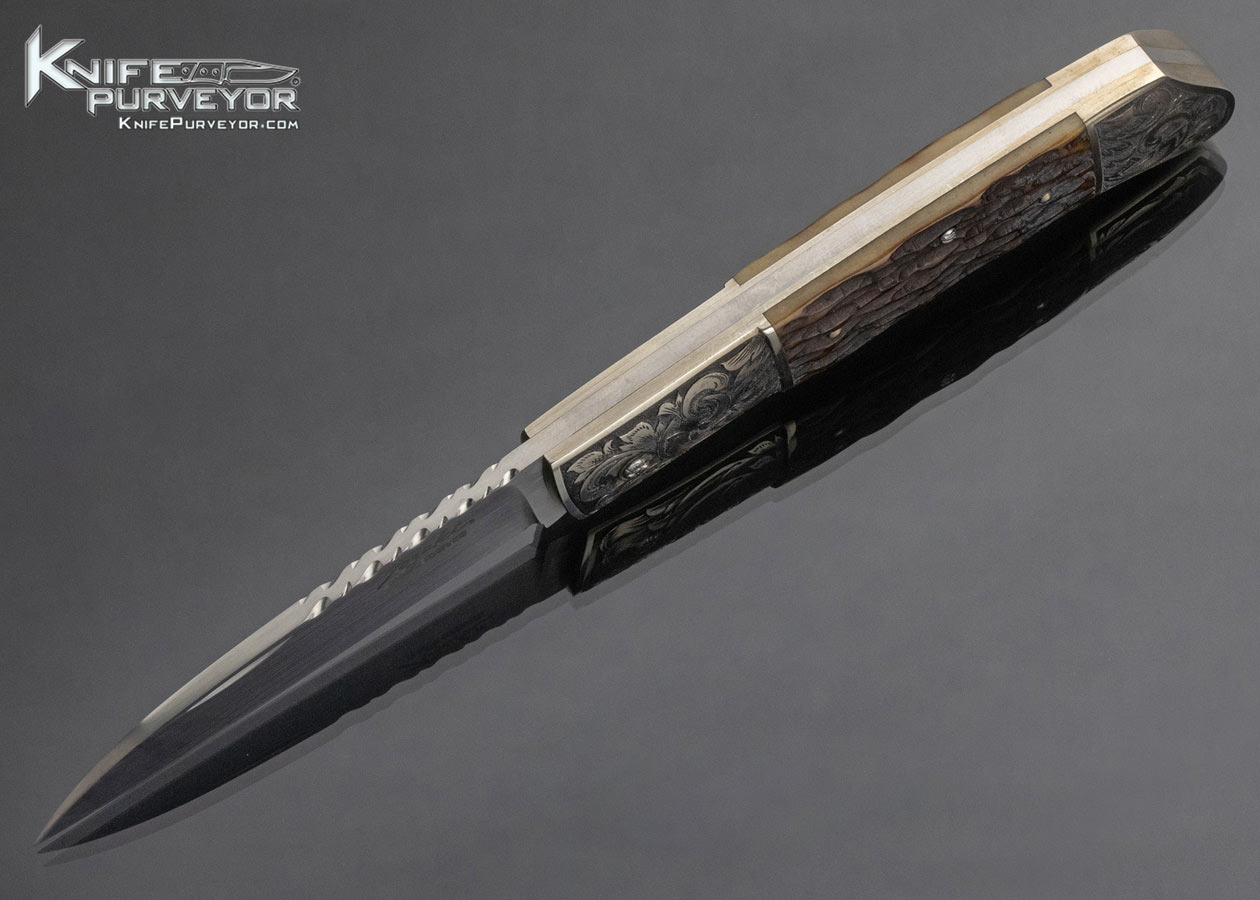 Shigeru Tozaki Custom Knife Sole Authorship Engraved Sterling Silver & Remington Jigged Bone Slip Joint w Half Stop - Image 6