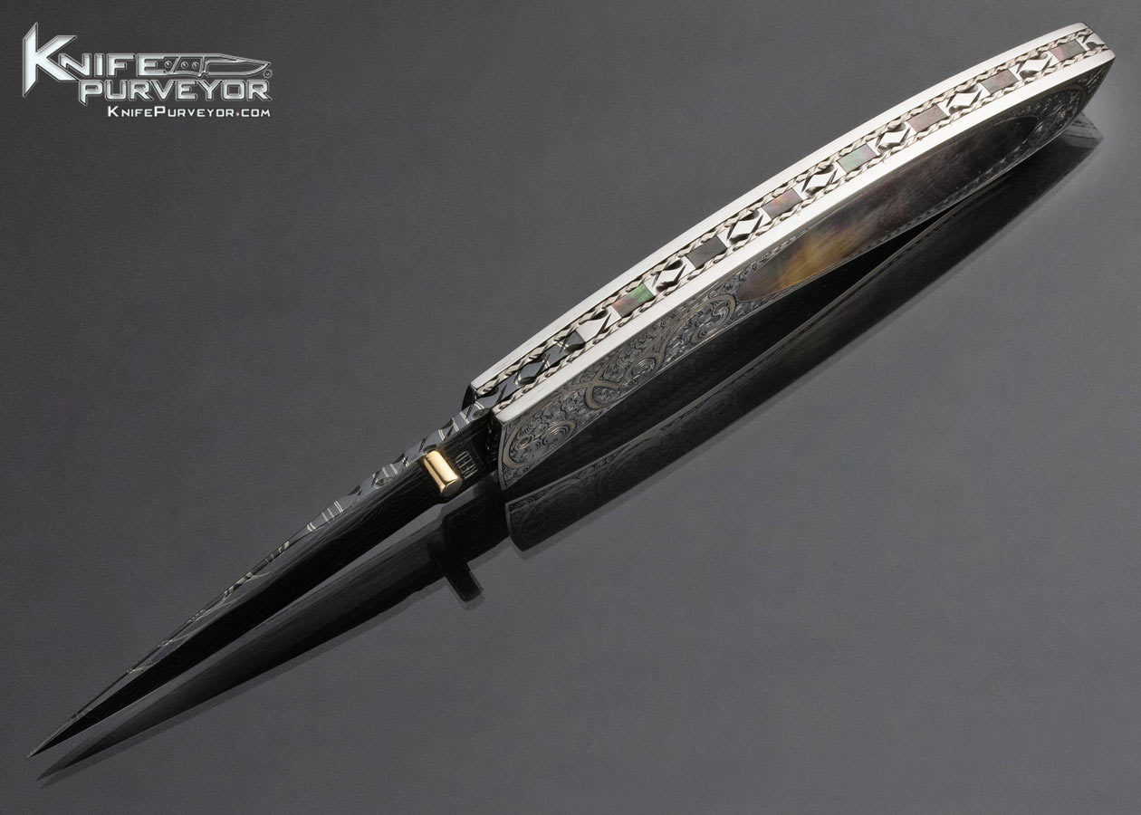 Vernie Reed Custom Knife Damascus Black Lip Pearl Bruce Shaw Engraved Interframe Linerlock - Image 8