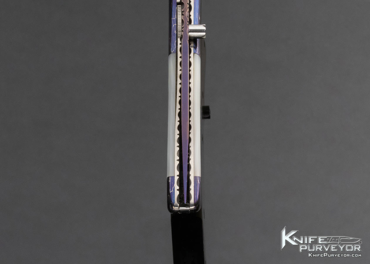 Wayne Whittaker Custom Knife Blued Damascus and Mother of Pearl Linerlock - Image 8