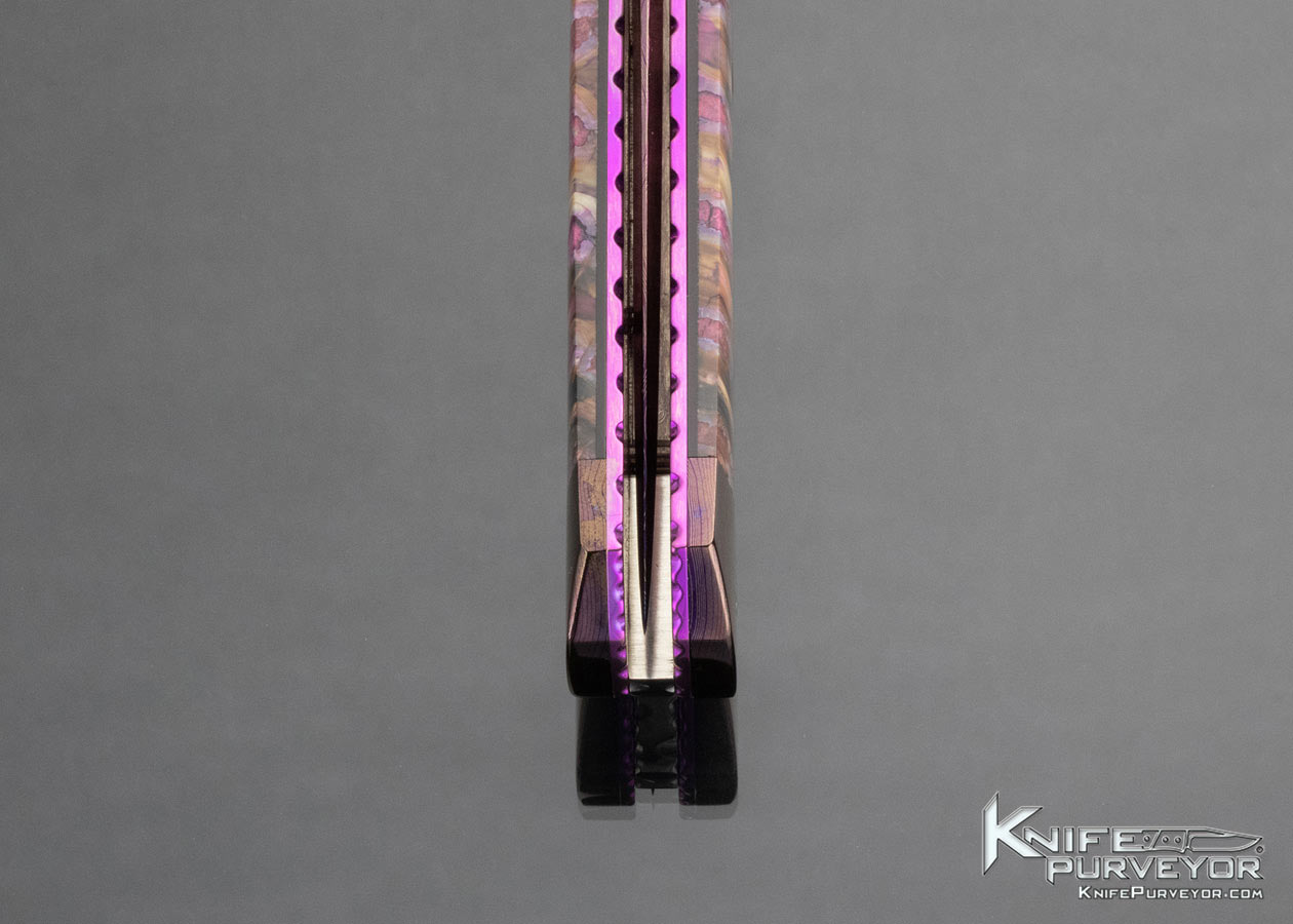 Kyle Vallotton Custom Knife Purple Mammoth Molar Chad Nicholas Virus Damascus Bent Dagger Automatic Linerlock - Image 8
