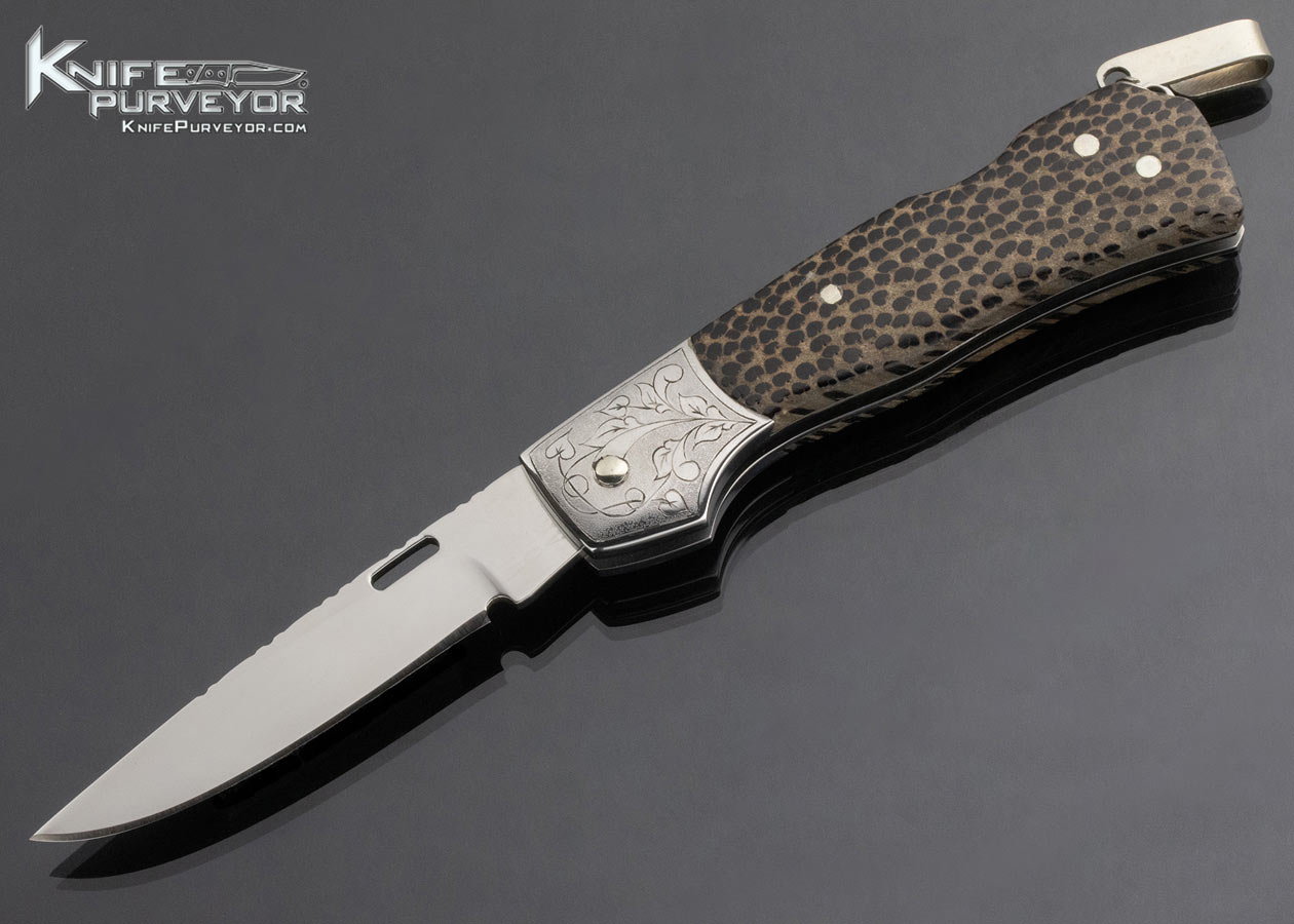 Mike Whiskers Allen Custom Knife Sole Authorship Engraved Canoe Black Palm Wood Lockback 14912