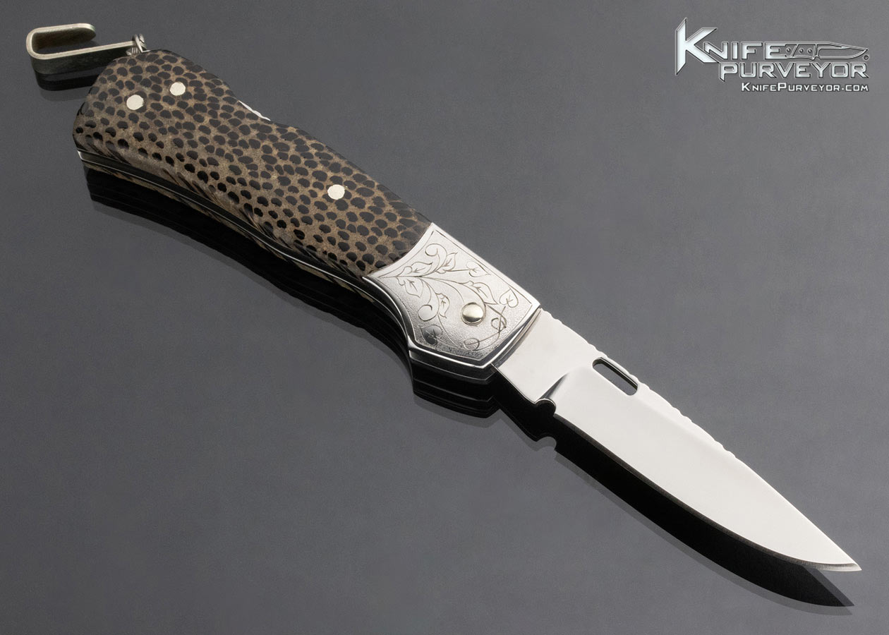 Mike Whiskers Allen Custom Knife Sole Authorship Engraved Canoe Black Palm Wood Lockback - Image 3